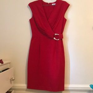 COPY - Calvin Klein Red Belted Knee Length Dress …